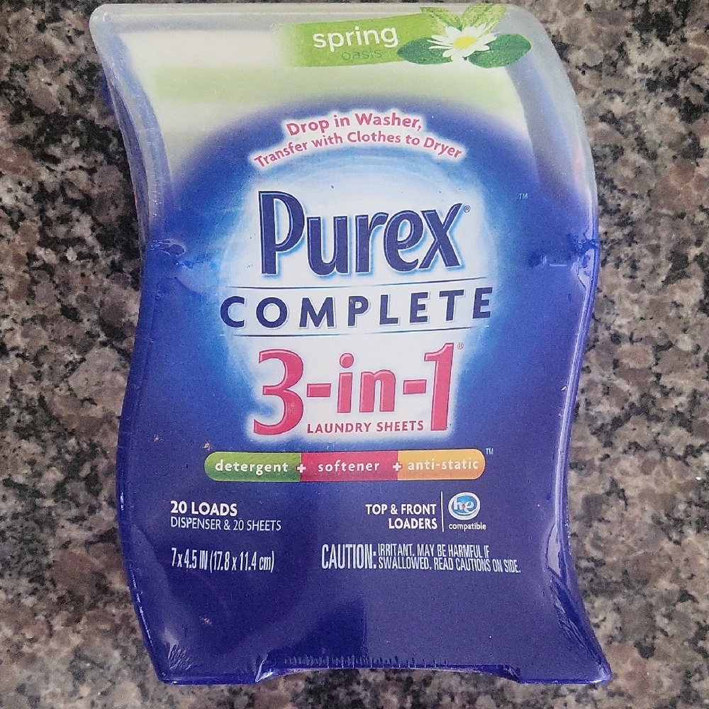 Purex Complete 3-in-1 Laundry Sheets 20 Loads SPRING scent detergent softner NEW